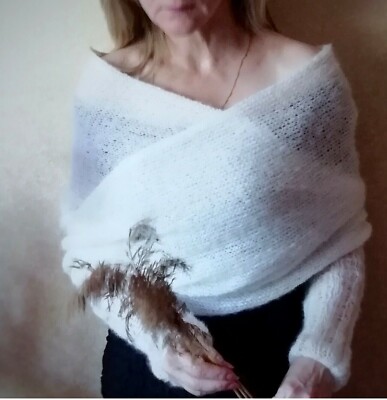 White handmade wedding shawl fluffy bridesmaid knitted poncho