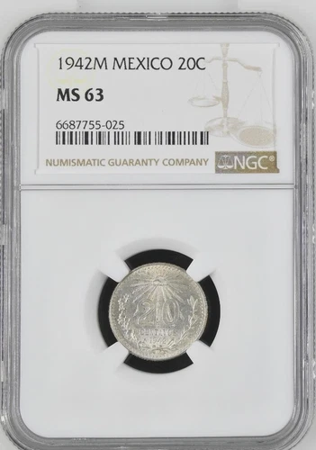 Mexico 20 Centavos 1942 M NGC MS 63
