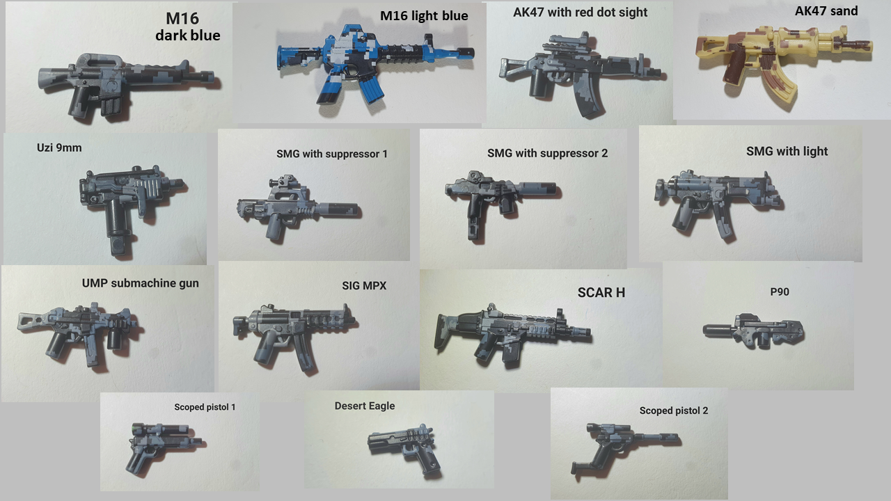 Lego premium guns - M16, AK47, Uzi, pistols & other guns - stealth 