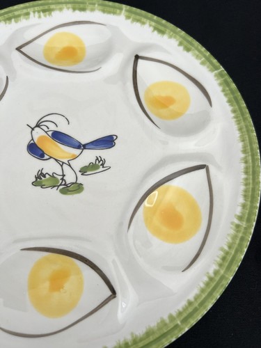 Piatto uovo deviato ceramica italiana uccellino Giovani Valdarno Bluebird - Foto 3 di 8