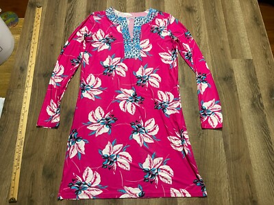 Coolibar Dress, Women's Size Small, Pink White, Floral, Long Sleeve, 1/4 Zip