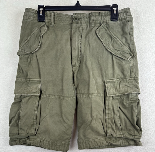 H &M LOGG Cargo ShortsMens Size 31 Olive Green Slash Pockets 10 In Inseam