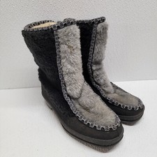 Vintage SNOWLAND Women s Faux Fur Lined Zip Up Snow Boots Black Gray Size 5