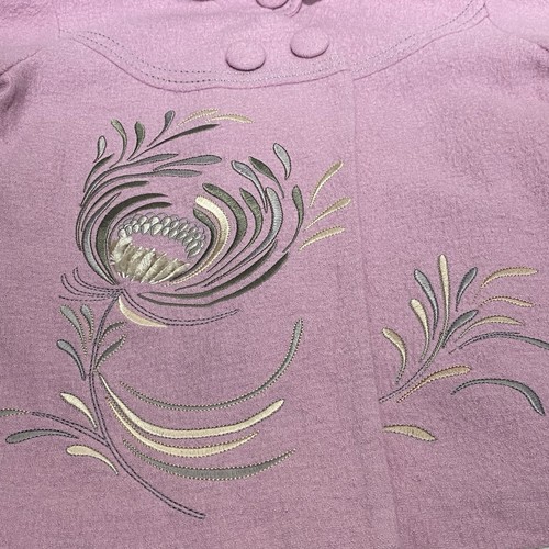 Carson Jacke Medium 100% Wolle Blazer Blumenstickerei Schlagärmel Druckknopf lila - Bild 7 von 14