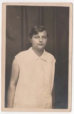 RPPC POSTCARD CIRCA 1940s YOUNG LADY IN WHITE DRESS AUGUST FAST