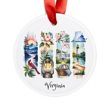 Virginia Themed Round Acrylic Ornament - Personalized Gift - Travel Keepsake