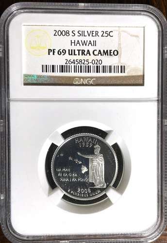 2008 S HAWAII SILVER PROOF QUARTER (25c) - NGC PF 69 ULTRA CAMEO