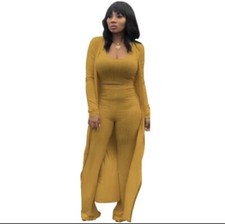 NEW Women  s Ribbed Stretchy Crop Top and Pants 3Piece Set Outfit M