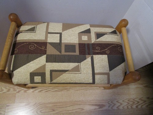 Vintage stool bench Wood Geometric fabric Ottoman 21.25”W 1960’s - Picture 8 of 11