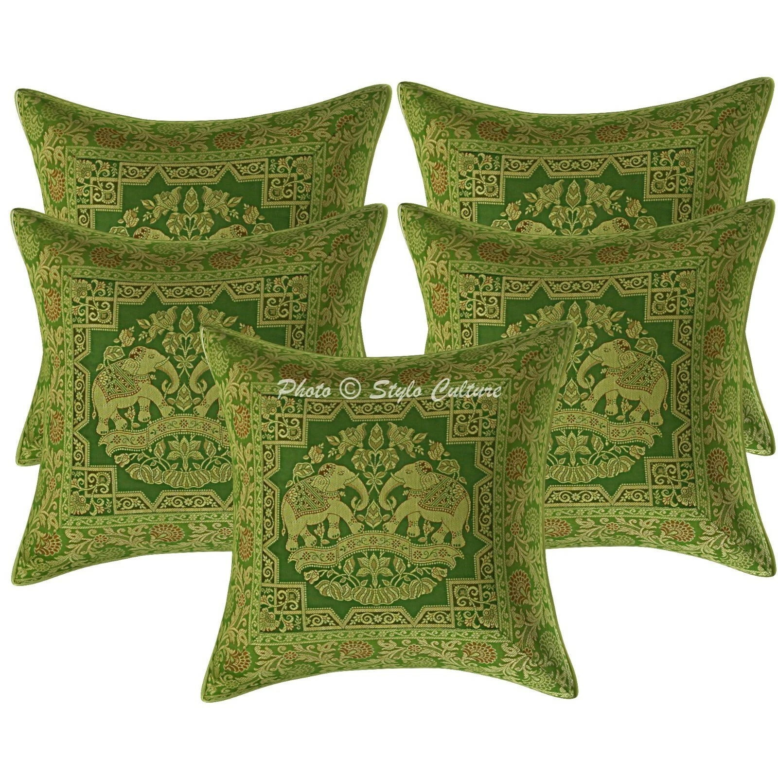 Boho Cushion Covers Green 40x40 cm Jacquard Brocade Elephant Throw Pillow Covers