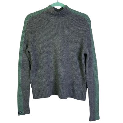 ABERCROMBIE & FITCH Sweater Small Knit Mock Neck Teal Stripe W/Metallic Thread