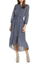 LUCKY BRAND Floral Long Sleeve Pleat Button Bodice Waist Tie Ruffle Dress XL 14