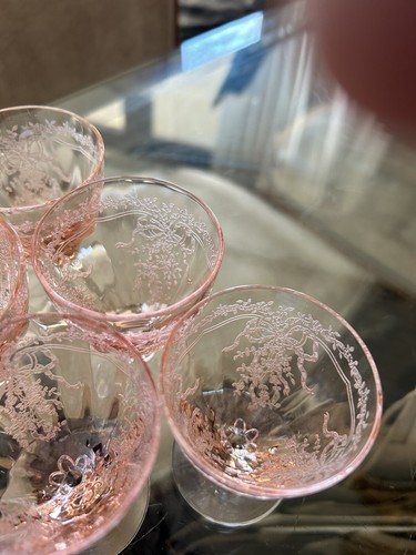 6 Rose Pink Fostoria 5098 June Bar Tumblers Shot Glasses - Picture 5 of 6