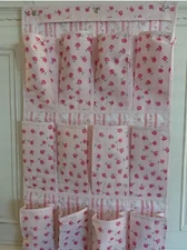 DARLING NEW Hanging Shoe Pocket Organizer ~ Pink Rose Chintz Cotton ~ 16 Pockets