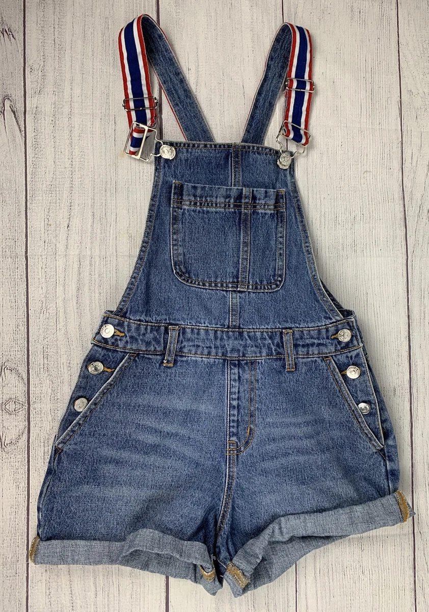 Forever 21 Blue Denim Roll Cuff Overall Shorts Romper Jumper Junior Size XS  | eBay