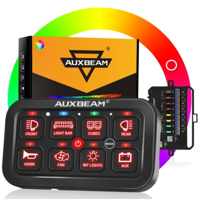 AUXBEAM RA80 RGB 8 Gang Switch Panel Momentary Circuit Control Relay System Box