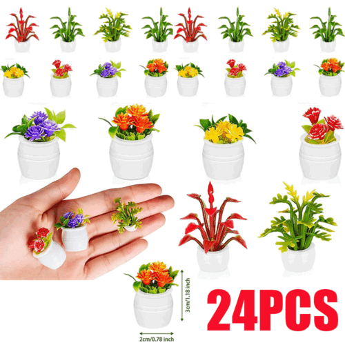 28Pcs Dollhouse Plant Miniature Bonsai Plant Mini Green Flower Bonsai Pot Model