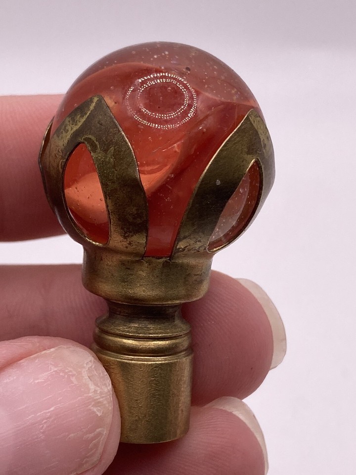 Vintage Red Glass Marble Ball and Brass Lamp Finial eBay