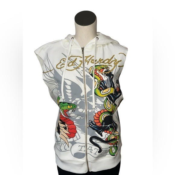 NET Ed Hardy Sleeveless Zip Hoodie Vest Unisex  Panther Snake Tattoo Graphic Y2K thumbnail 3
