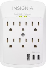 Insignia- 6-Outlet / 2-USB-C / 1-USB Wall Tap 1,800 Joules Surge Protector ...