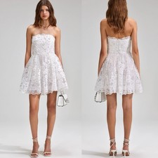 Self Portrait White Beaded 3D Floral Sequin Bandeau Bridal Mini Dress 8 NWT 655