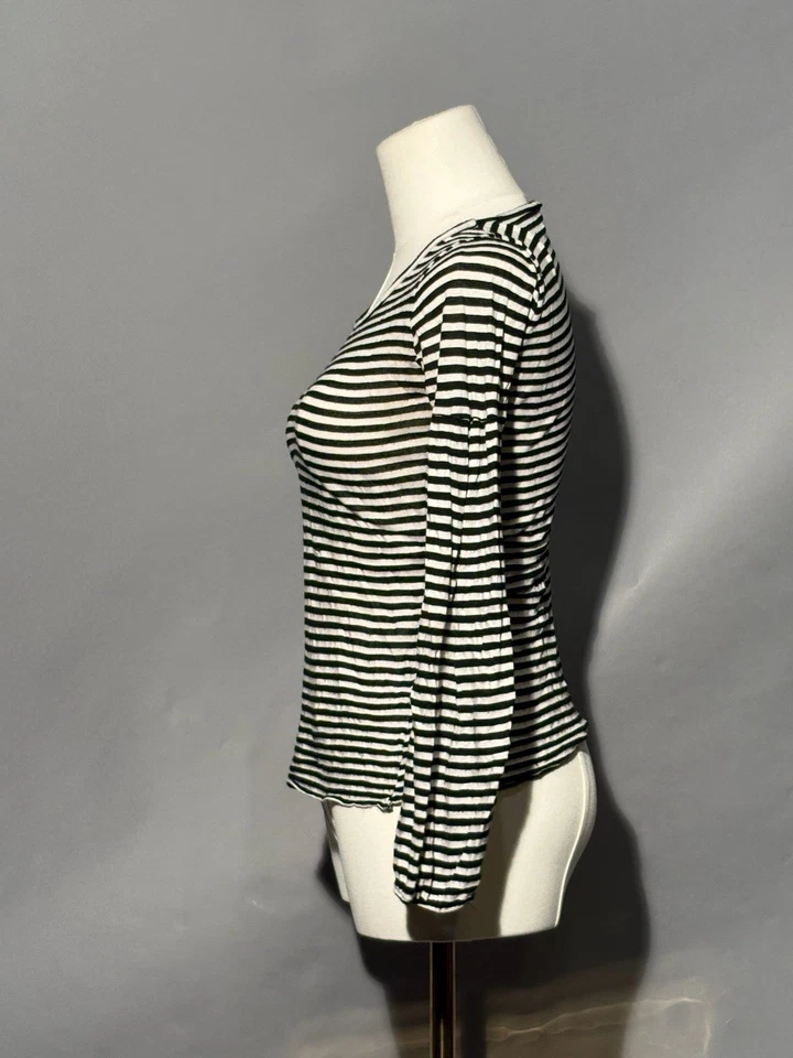 Vintage Style Women’s XS Striped Black And White Shirt Velvet - Image 4 of 4