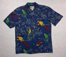 Vintage Paradise Found Hawaiian Shirt Men's Medium Blue Tropical Parrots/Birds 