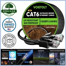 Cat 6 Outdoor Ethernet Cable 100 ft Waterproof 10Gbps Support POE UV Resistant