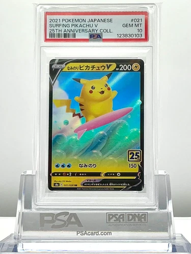 PSA 10 SURFING PIKACHU V 2021 POKEMON JAPANESE S8a #021 25TH ANNIVERSARY COLL.