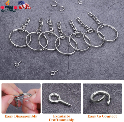 Audab 360Pcs Portachiavi Bulk, 120Pcs Anelli Portachiavi con Catena e Anello di Salto Aperto - Foto 5 di 12