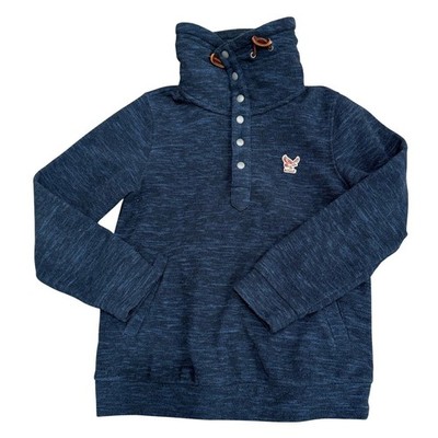 AIGLE MIDOUZE JR Kids Fleece Pullover Sweatshirt Mock Neck Snap Buttons Blue