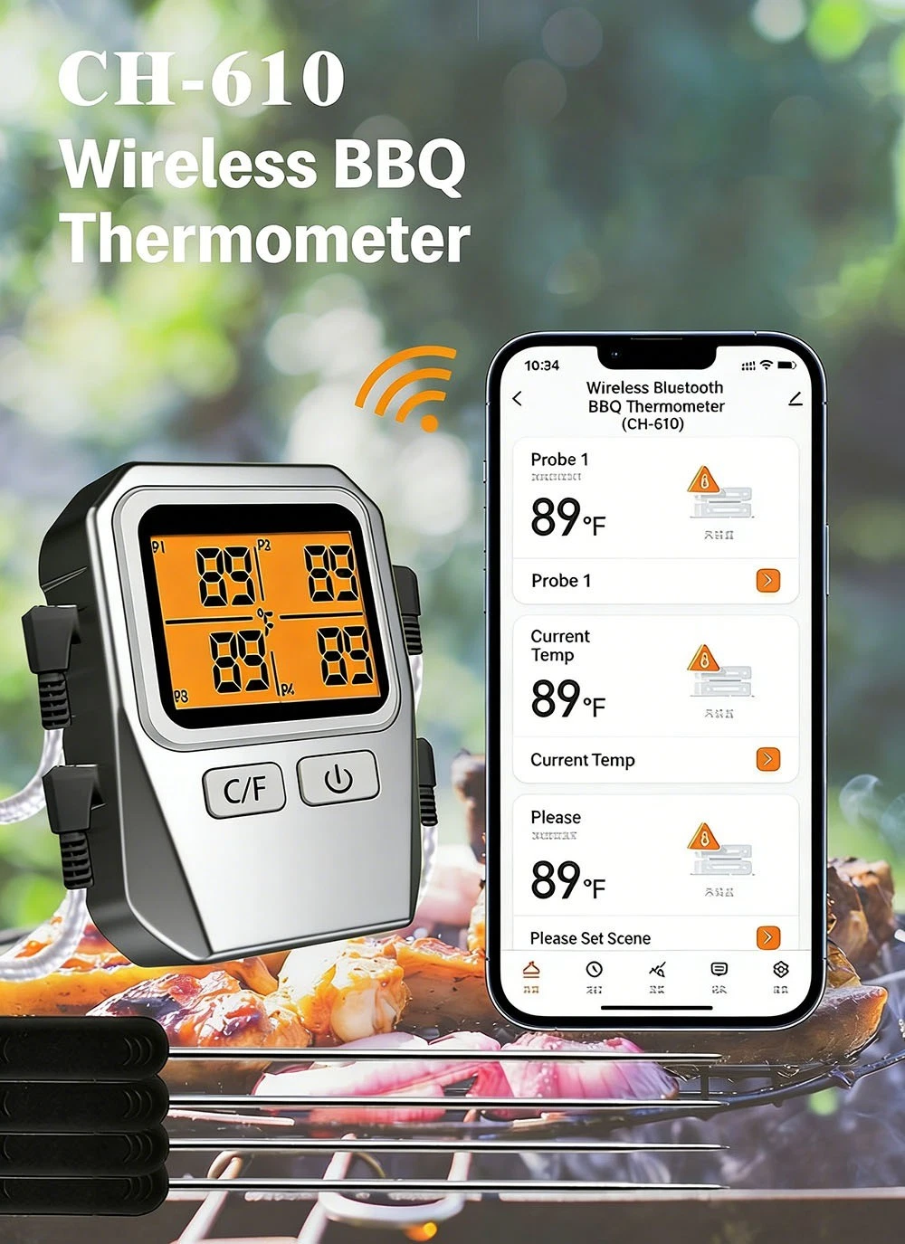 Wireless Bluetooth Reliable Food-Safe Kitchen Wireless Bluetooth BBQ Thermometer
