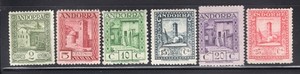 Spanish Andorra 1928-31 Short Set of 6 Pictorials, Scott 13-14, 15a, 16-18 MH