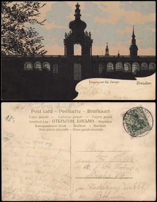 Inner Old Town Dresden Dresden Zwinger Artist Card 1908 Silver Effect