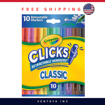 Crayola Clicks Retractable Markers 10 Count Washable Cone Tip Kids Art Ages 3+