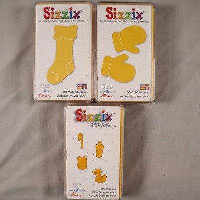 Sizzix Originals Medium YELLOW Dies Lot of 3 Mittens Stocking Bath Accessory Set