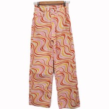 Womens XS Psychedelic Swirl Print High Waist Flare Pants Retro 70s Y2K Festival
