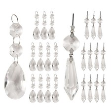 2X(24 Pcs Chandelier Crystal Prisms Pendants Set 38 mm Clear Teardrop5857