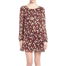 ASTR The Label Wine Red Floral Long Sleeve Lined Mini Dress Medium / Small