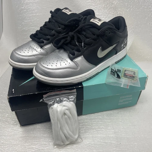 Nike Supreme x Dunk SB QS Low Metallic Silver Taille 9M 10,5W Rare boîte et étiquette OG