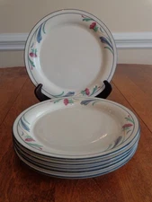 LENOX POPPIES ON BLUE SALAD PLATES LOT OF 6
