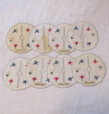 Madeira Linen Stem Glass Wine Coasters Hand Embroidered Flowers Portugal Ecru