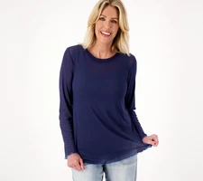 LOGO by Lori Goldstein Women's Top Sz 2XS (XXS) Mesh Crew Neck Blue A609041