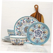  12-Piece Melamine Dinnerware Set - | Lightweight, Durable, BPA-Free Madallion