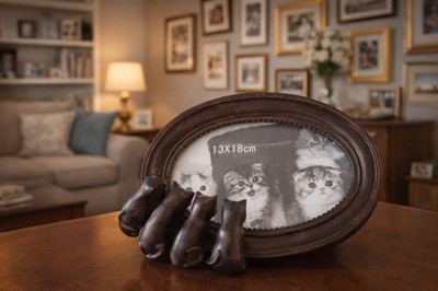 Vintage 3D Curious Cats Kittens Oval Frame Brown 5x7 Photo Frame Cute Home Decor