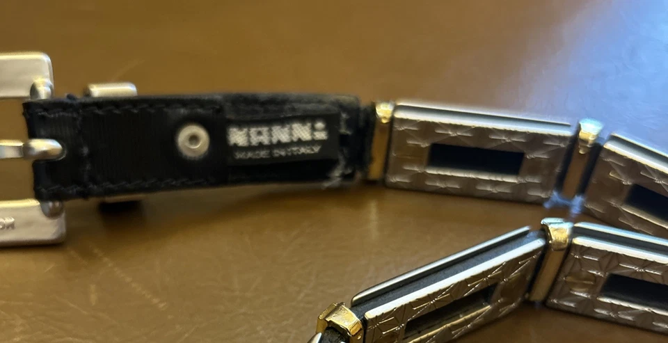Cinturón NANNI de cuero negro/oro plateado con forma rectangular de cristal de Swarovski 32 Italia Foto 4 de 4