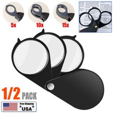 5X 10X 15X Triple Folding Pocket Magnifier Eye Loupe with 1.25" Magnifying Lens