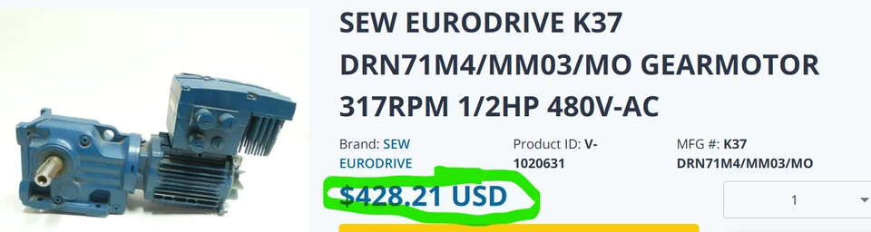 Sew Eurodrive S37 DRN71M4/MM03/MO Gearmotor 317rpm 1/2hp 480v-ac [B9S4] - Image 3 of 4
