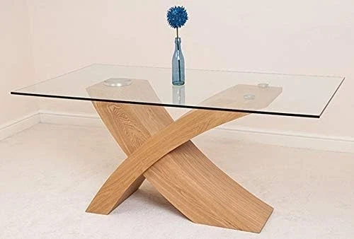 160x90cm Oak Glass Dining Table & 4 Black Leather Chairs - Modern Set - Image 2 of 4