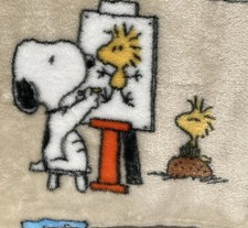 Peanuts Snoopy Art Class Gray Berkshire VelvetLoft Throw Blanket 60x70